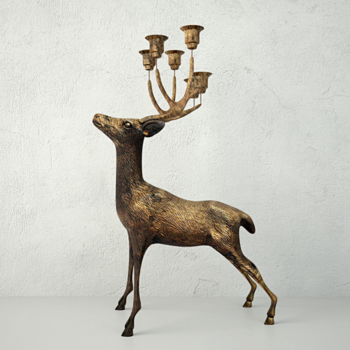 Oversize Brass Deer Candle Holder 3D model_1