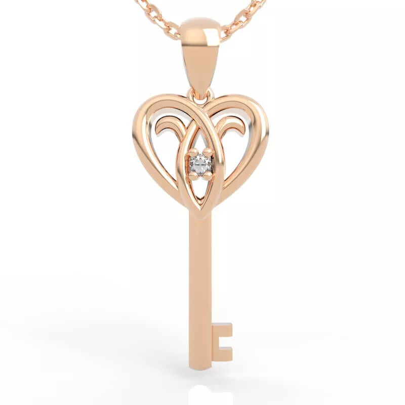 Stunning Heart Key Diamond Pendant Necklace 3D print model