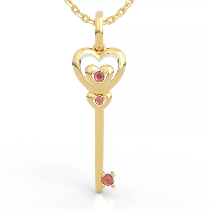 Stunning Triple Heart Key Diamond Pendant Necklace 3D print model