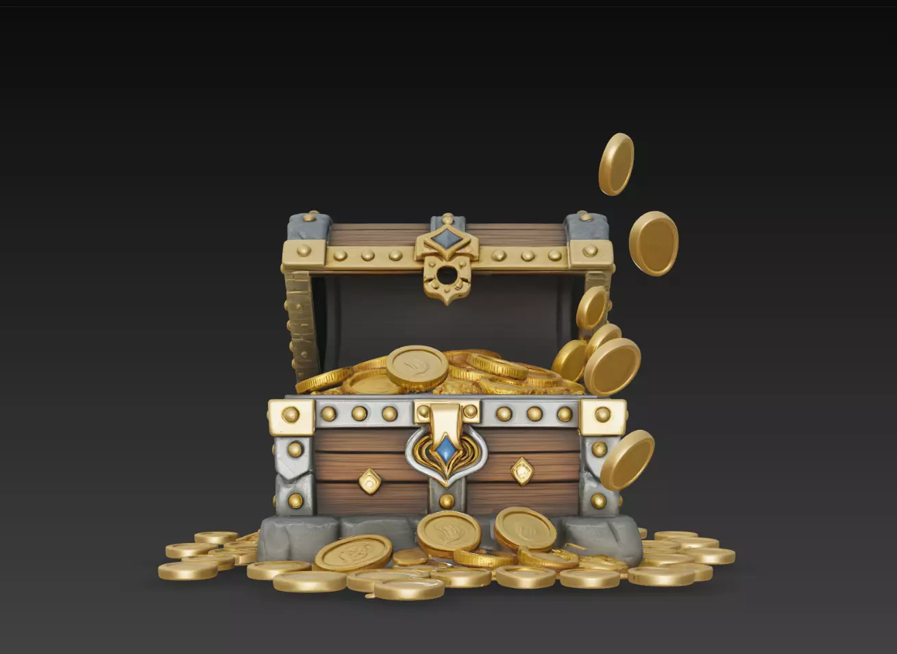 Open Gold Treasure Chest STL Fantasy Loot Model 3D print model