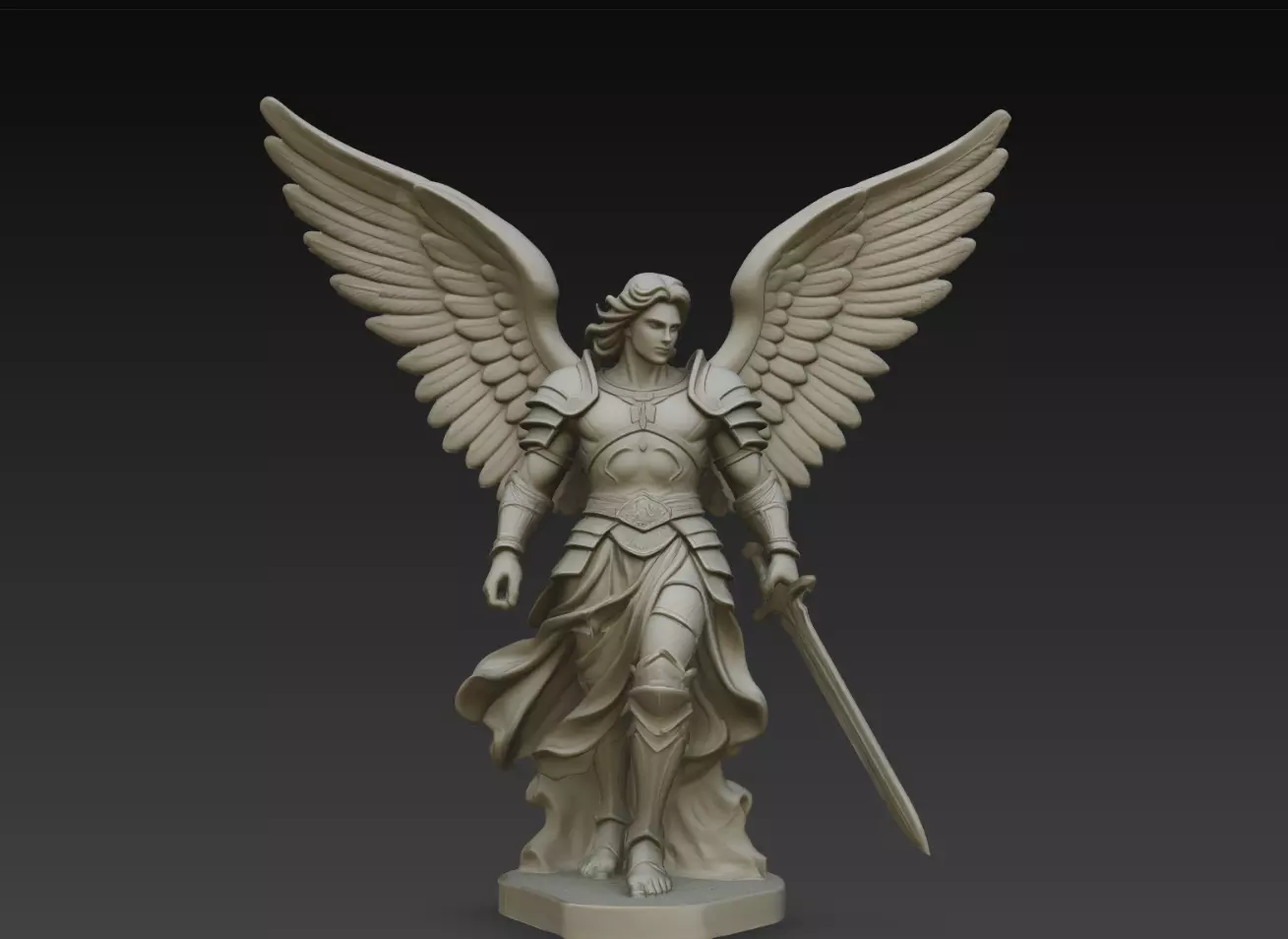 Celestial Archangel Warrior STL Fantasy Angel Statue 3D print model