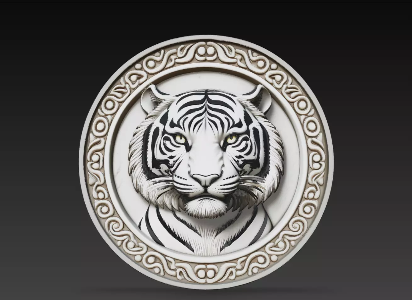 Tiger Head Medallion Calm Expression Relief STL 3D print model