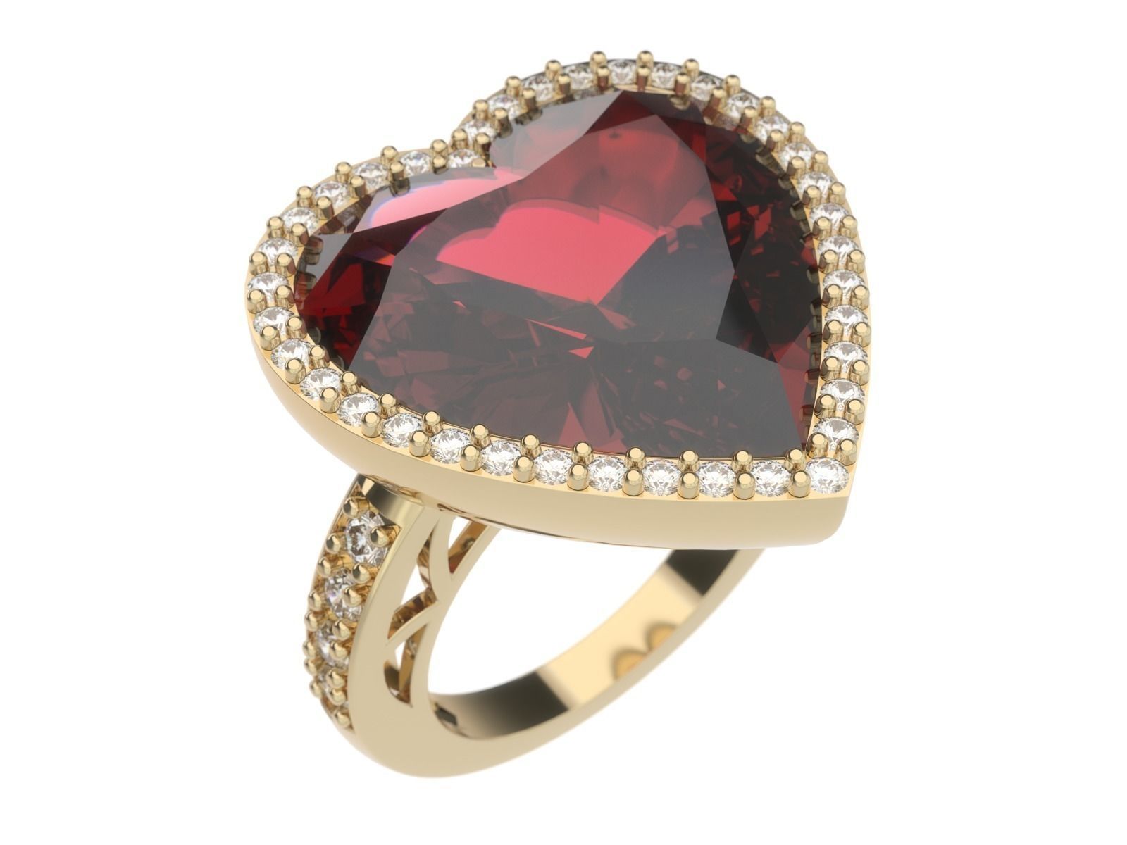 Ring heart shaped garnet gold 3D print model_1