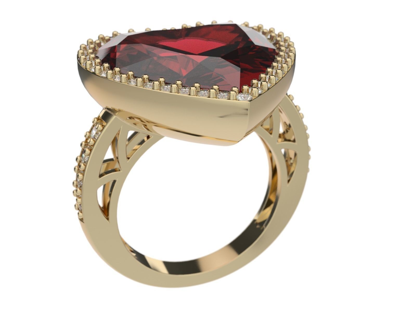 Ring heart shaped garnet gold 3D print model_0