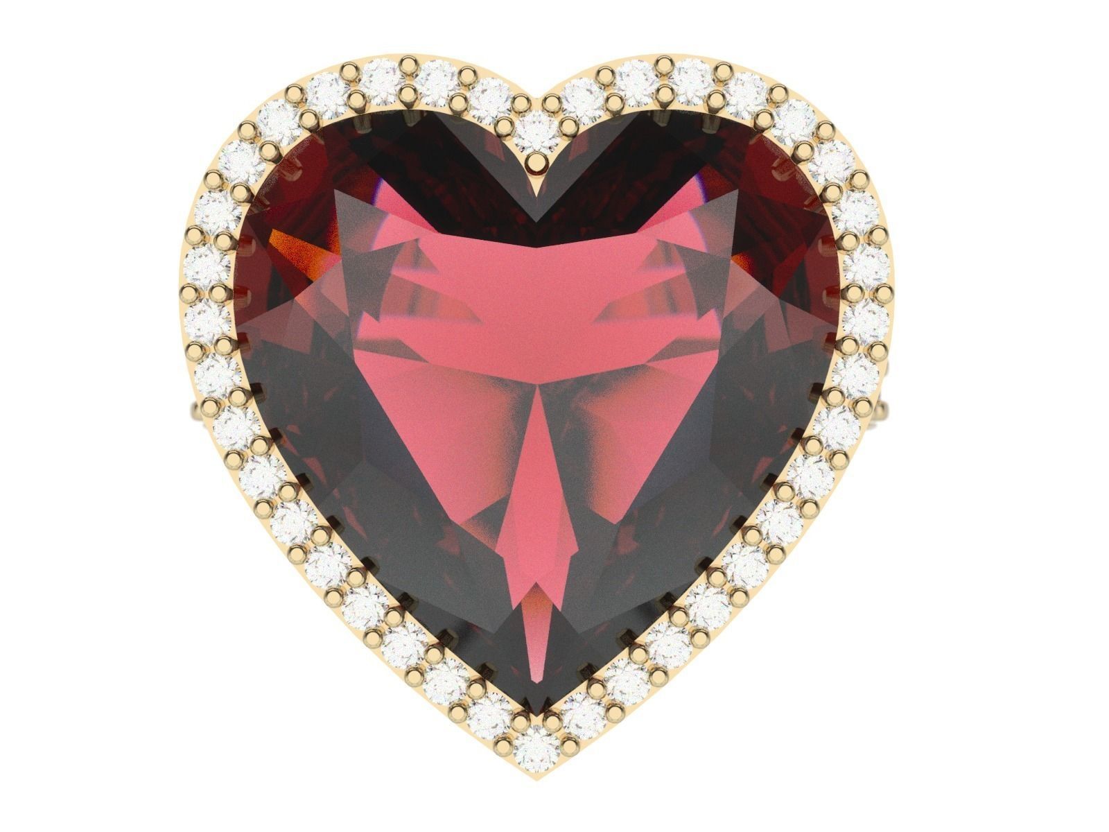 Ring heart shaped garnet gold 3D print model_2