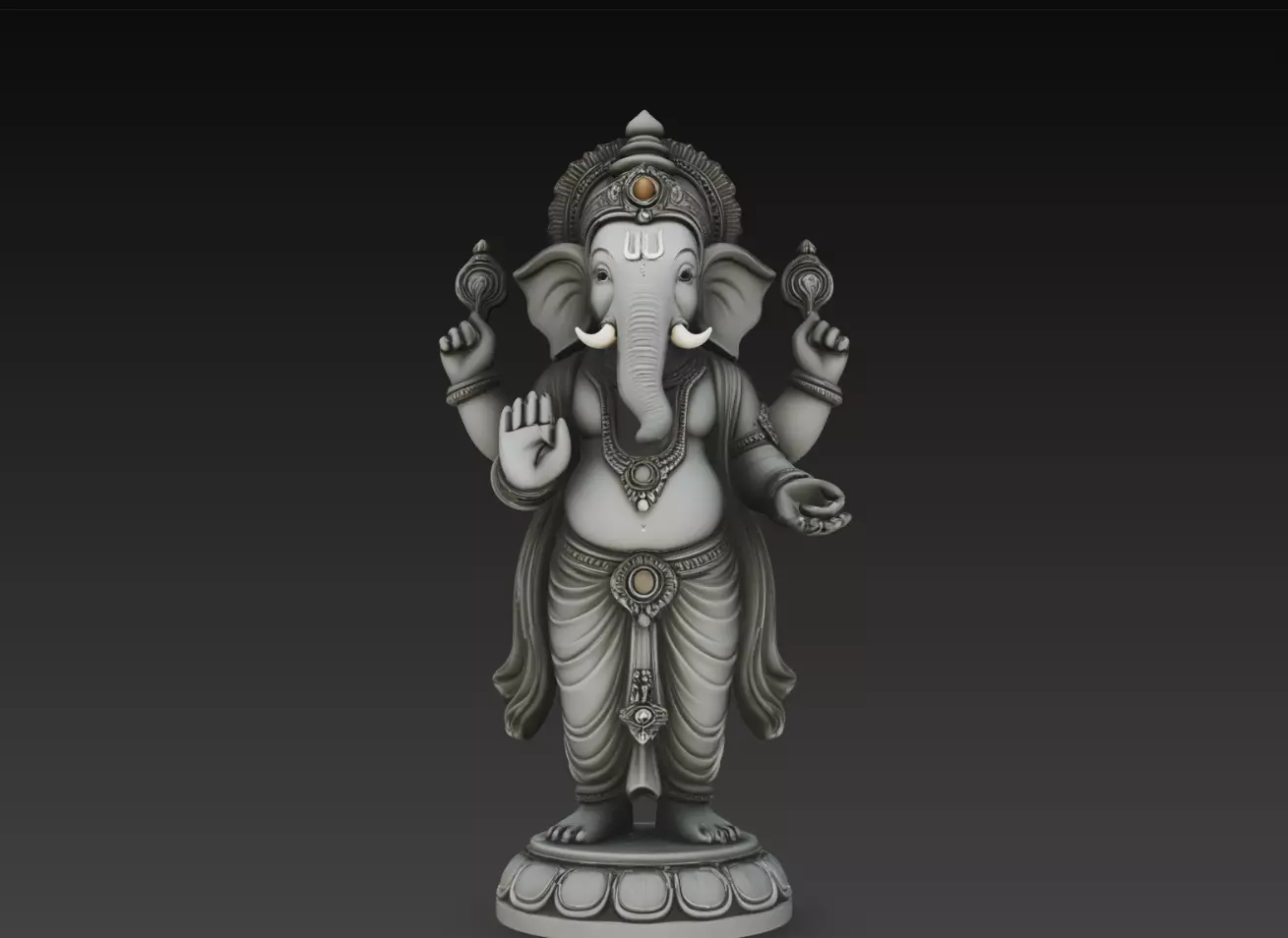 Sacred Ganesha Standing Statue STL 3D print model