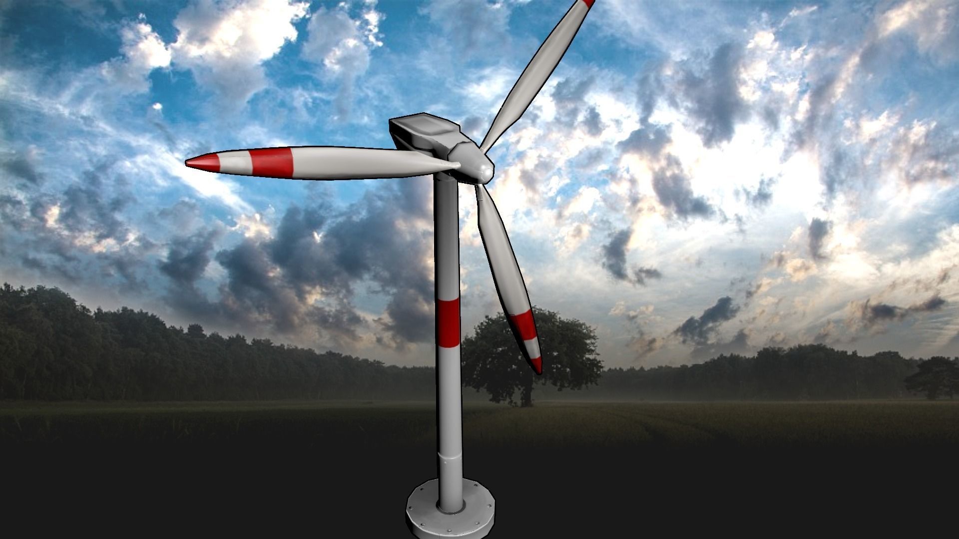 Modern Wind Turbine -- Game-Ready and Animated Low-poly 3D model_0