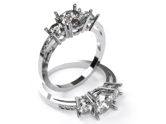 Ring two diamond engagement rings 3D print model