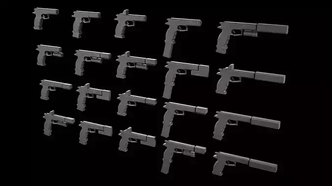 Stylized Low Poly SigSauer -20 Variations Game Ready