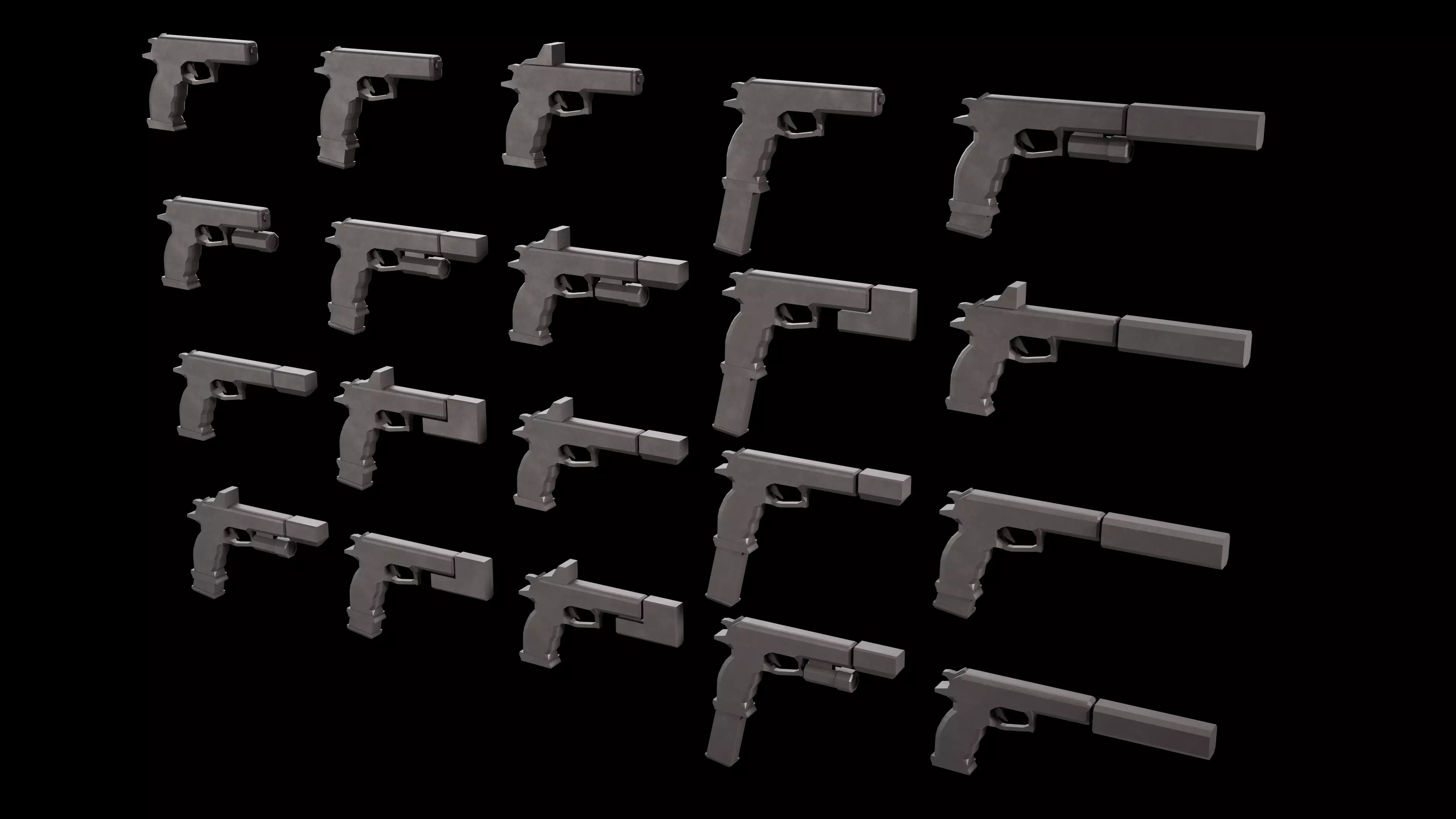 Stylized Low Poly SigSauer -20 Variations Game Ready Low-poly 3D model