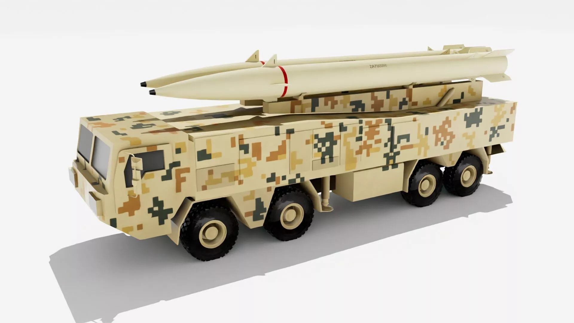 Zolfaghar Missile Iranian SRBM Heat map Low-poly 3D model