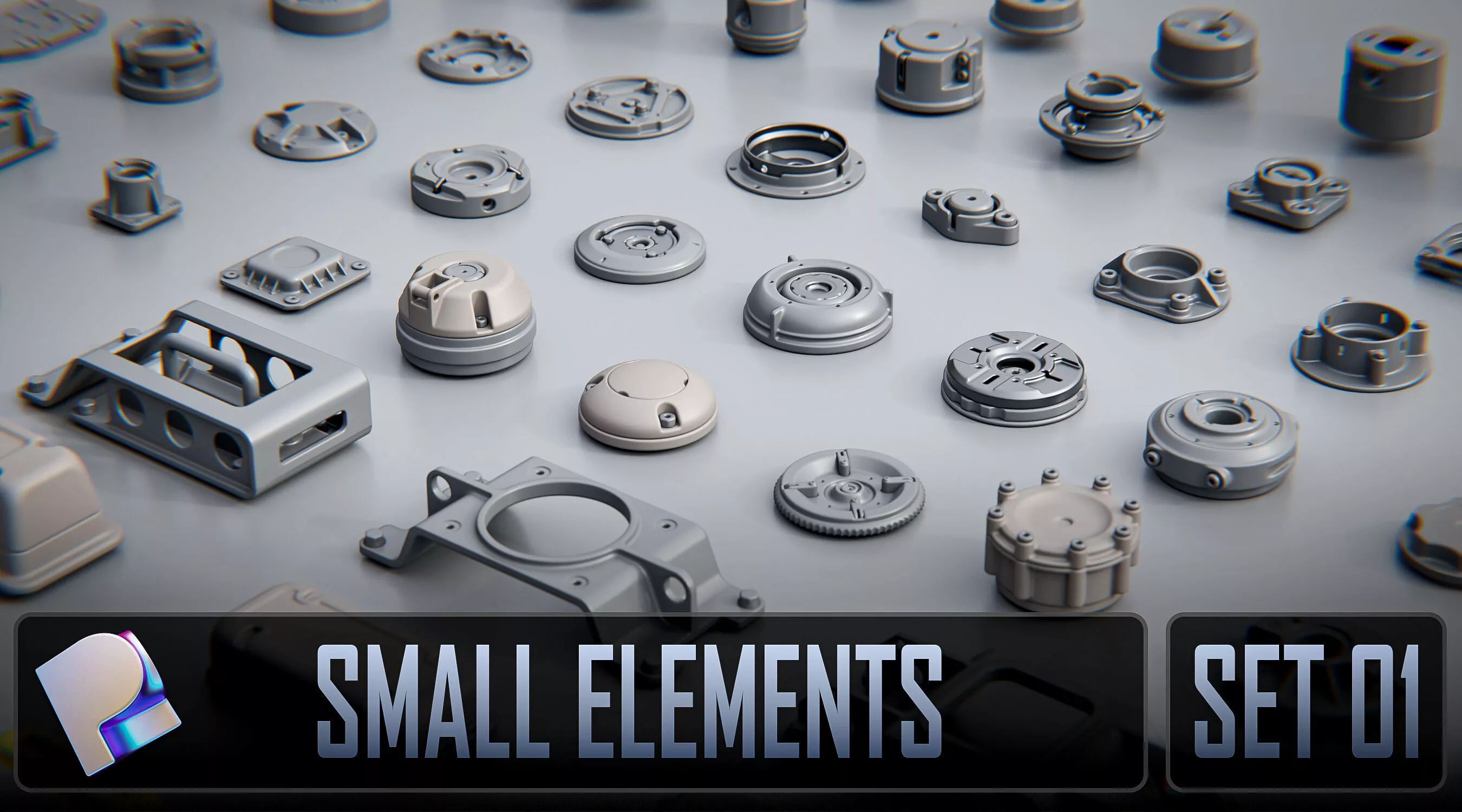 Hard-surface Kitbash for CAD - Set 01 3D model