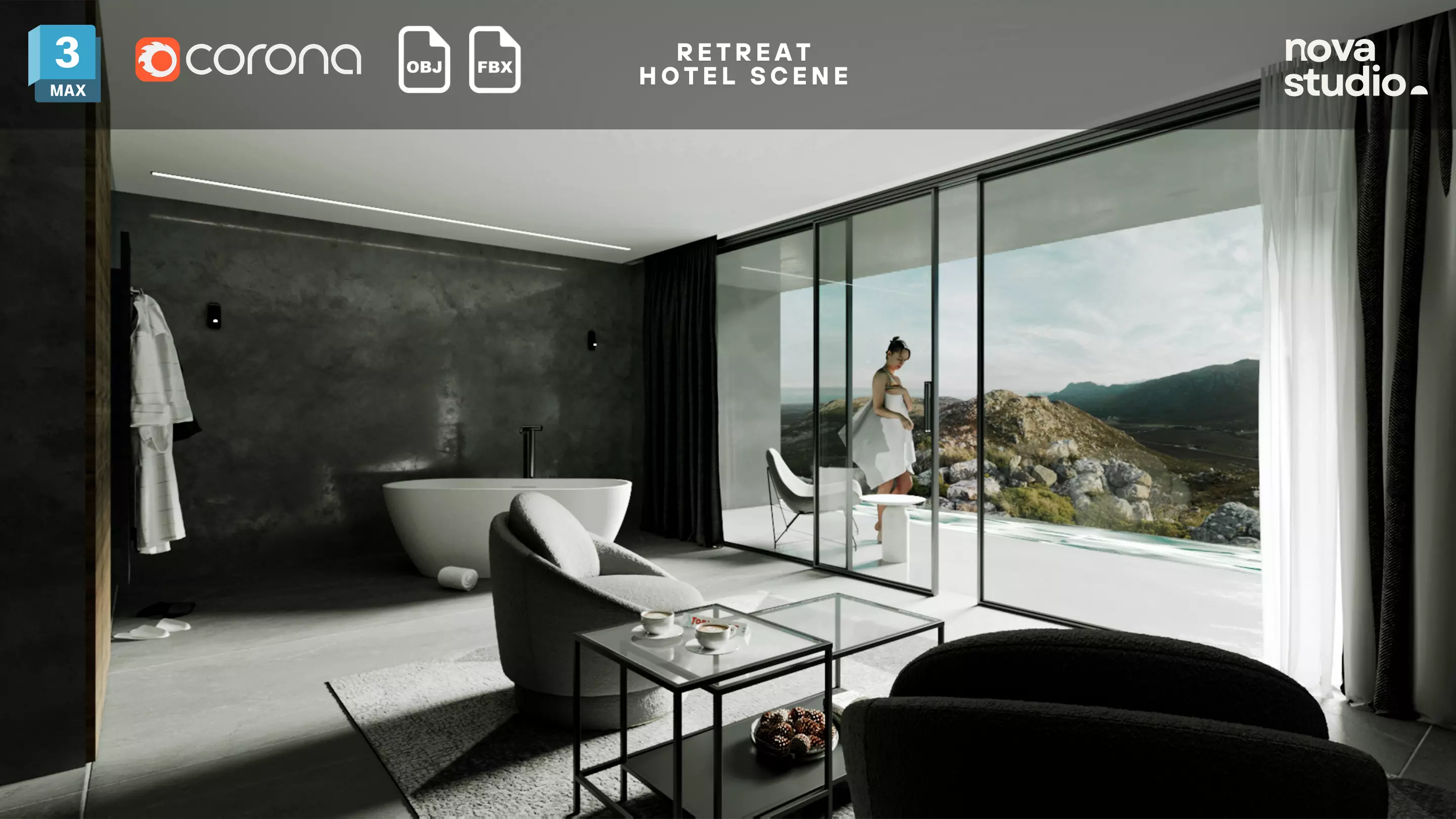 Retreat Hotel Room Scene Project File 3Ds Max FBX OBJ 3D model