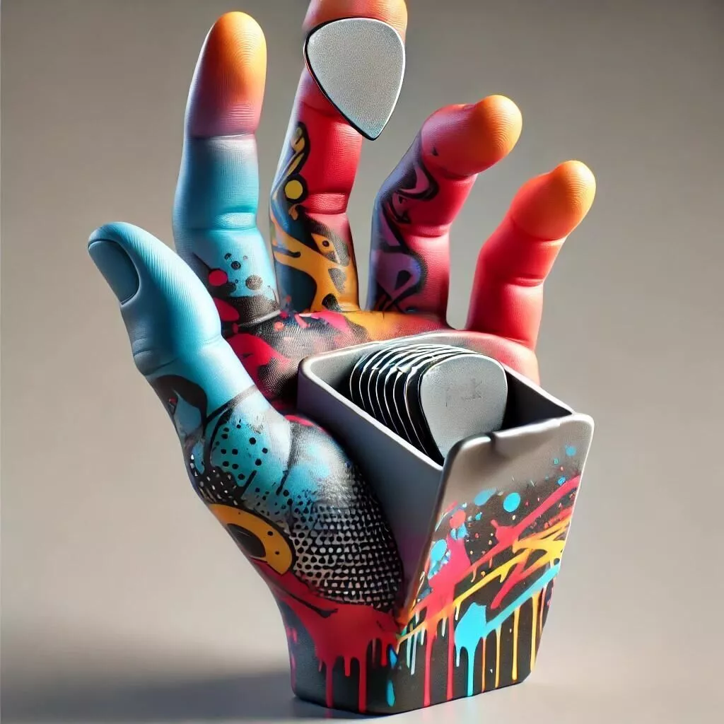 Futuristic Hand Desk Organizer-Guitar Pick Holder-Pencil Holder 3D print model