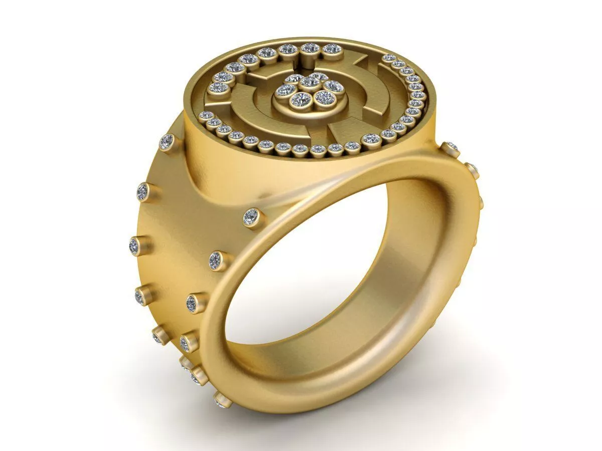 Bold Geometric Maze Design Gold Signet Ring 3D Model 3D print model