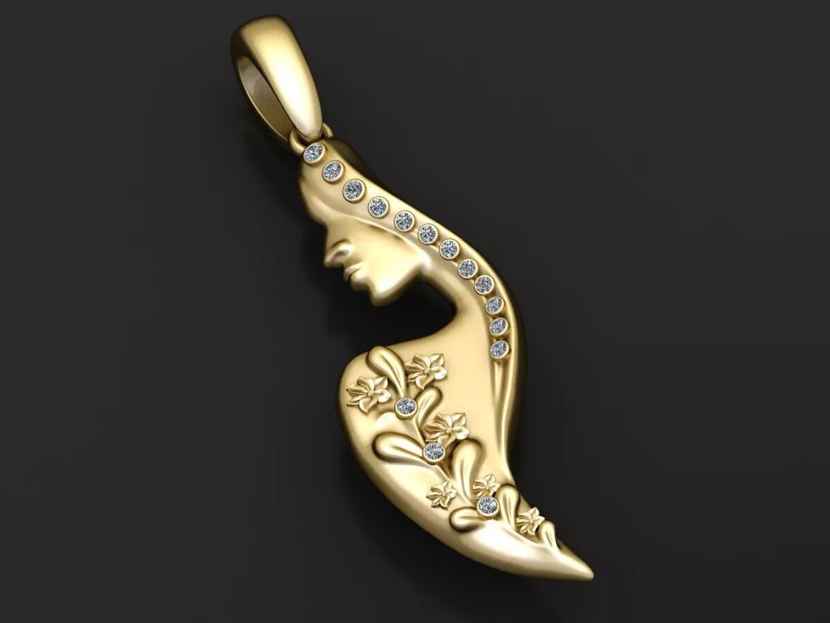 Elegant Lady Profile Floral Pendant 3D Printable Model 3D print model