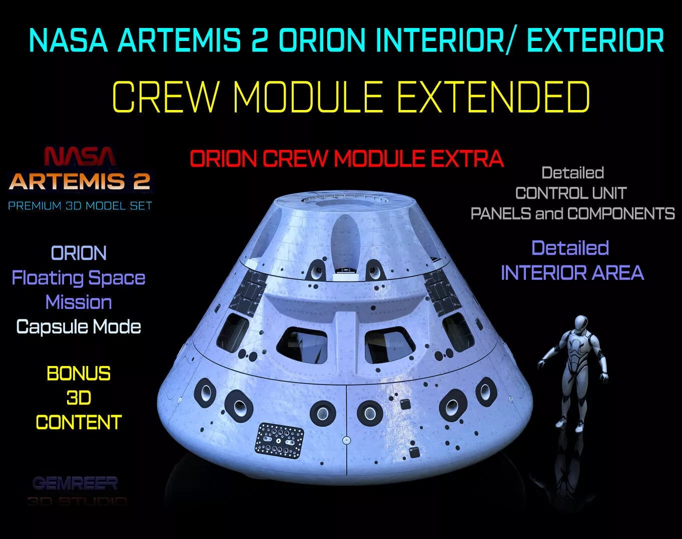 Nasa Artemis II Orion Crew Module Interior 3D model
