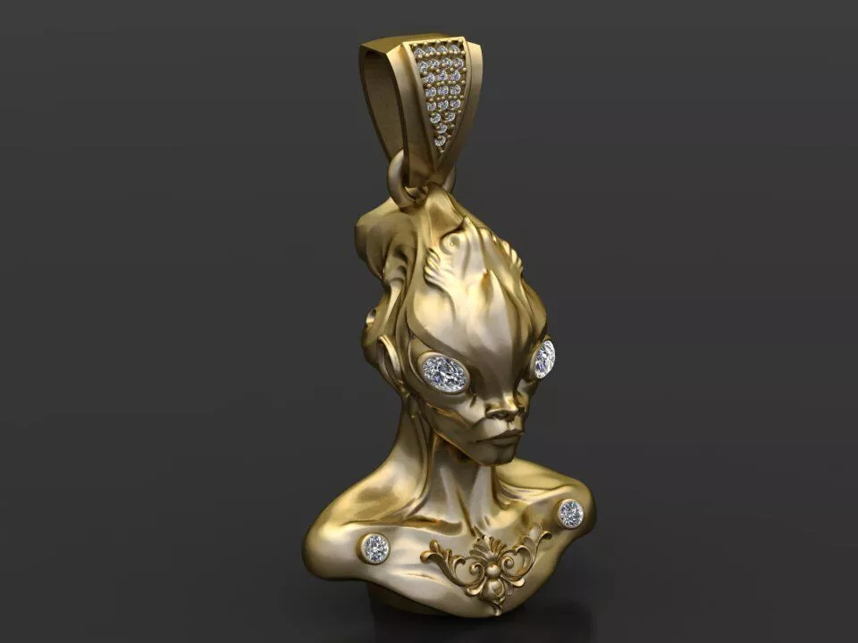 Galactic Alien Warrior Bust 3D Printable Pendant Model 3D print model