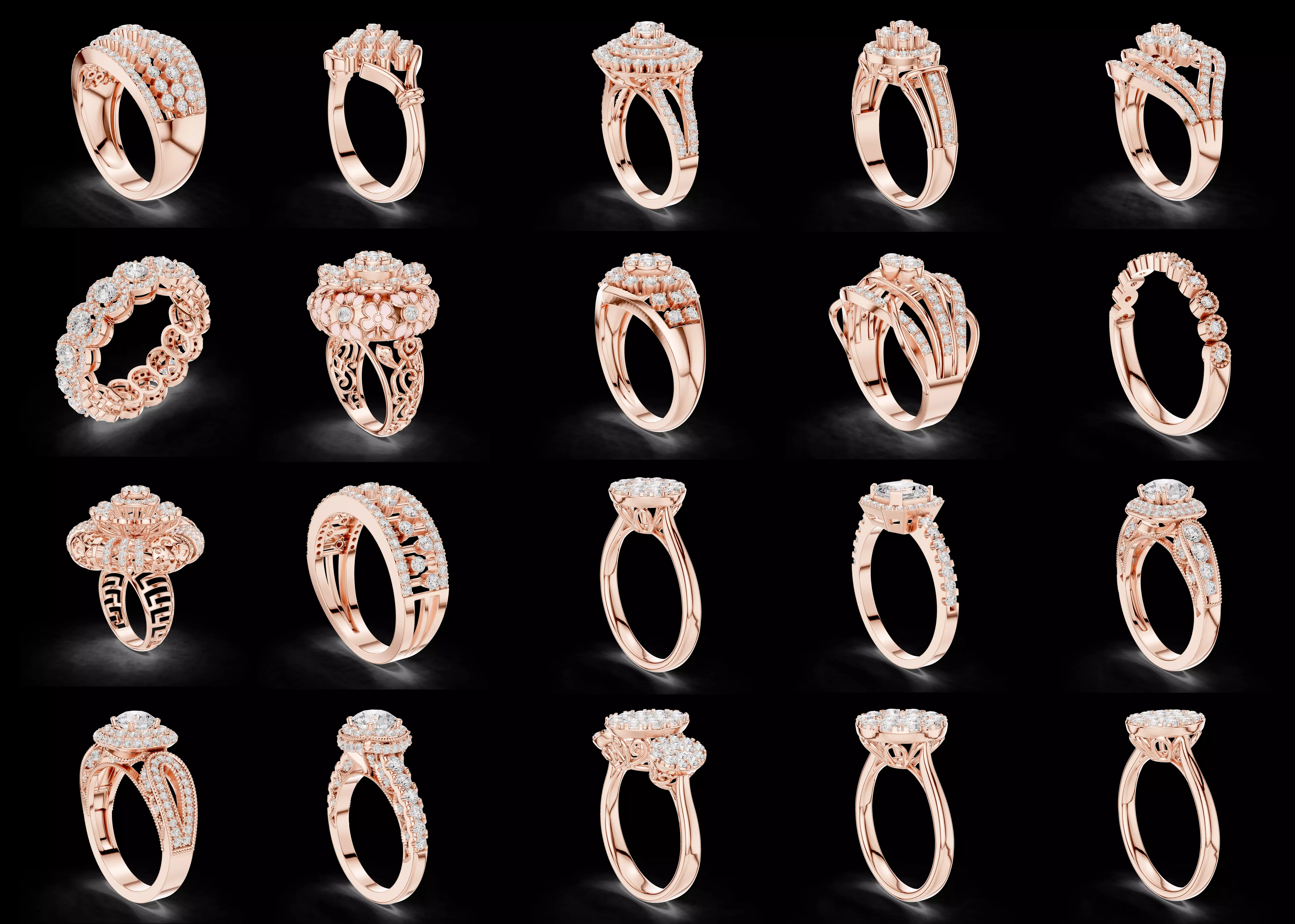 20 Unique Diamond Ring Combo Pack STL 3DM Jewelry CAD Design 3D print model