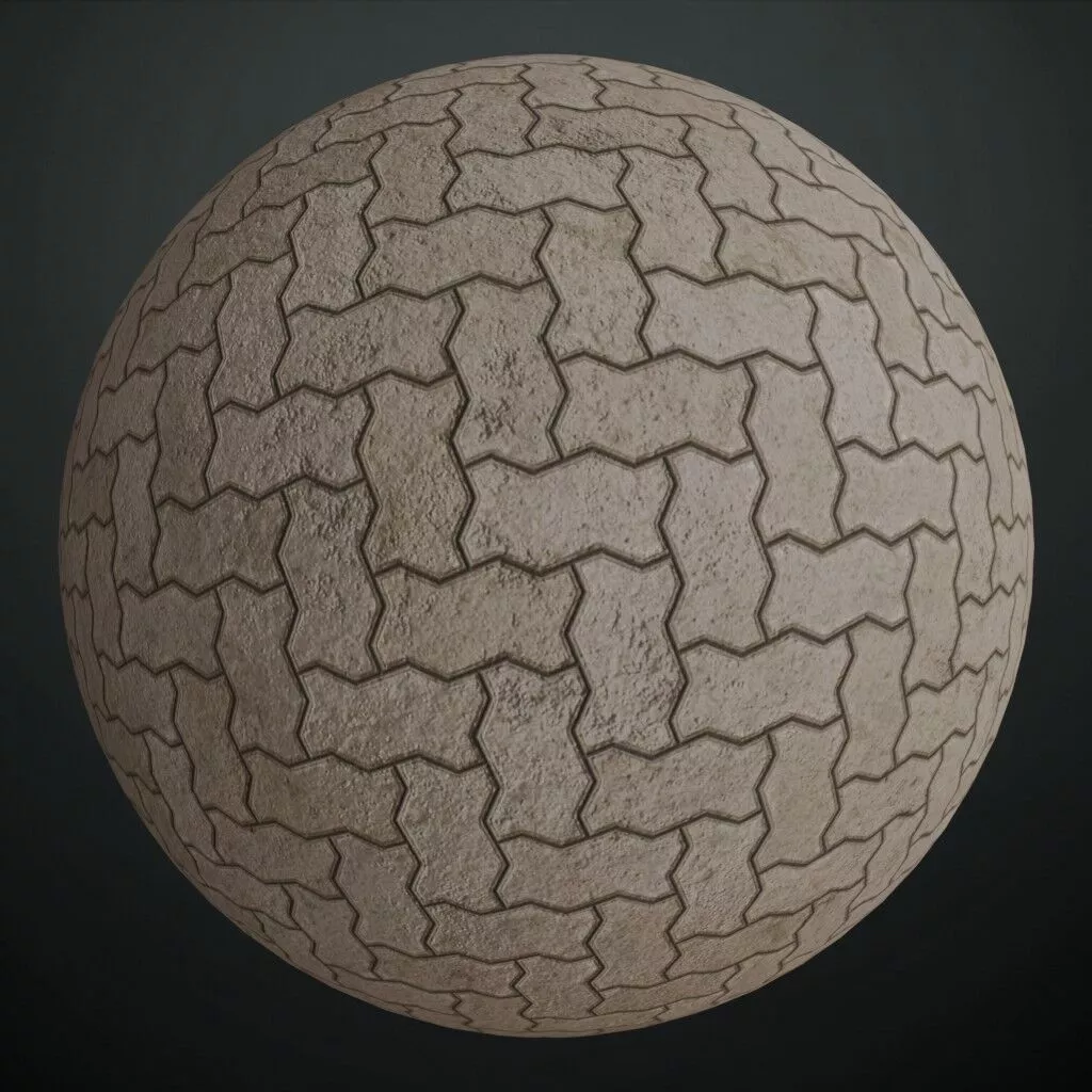 Realistic Herringbone Dirty Zigzag Unipaver Bricks PBR Seamless Texture