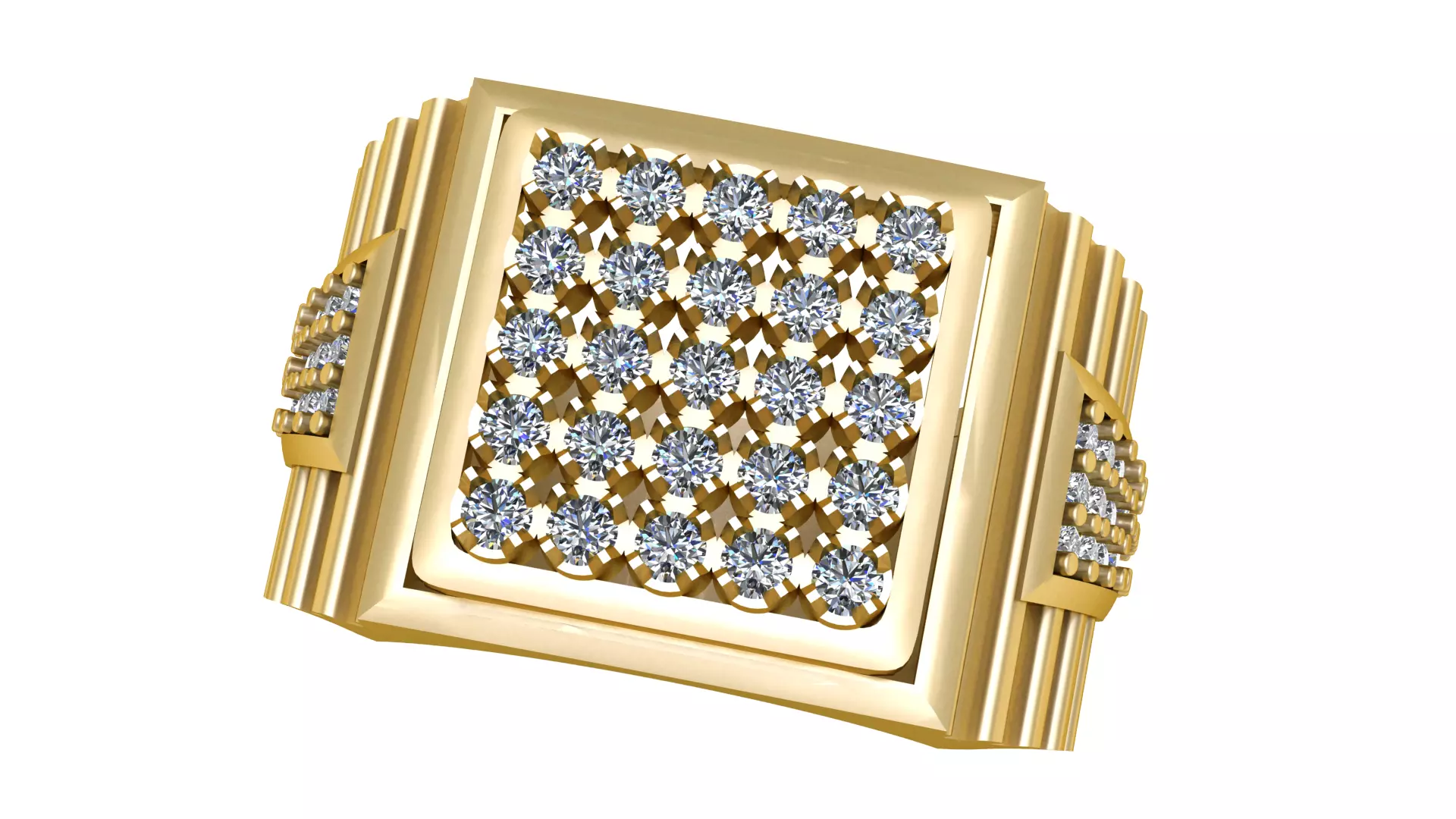 Luxury Iced-Out Square Diamond Ring 3D Printable Model 3D print model