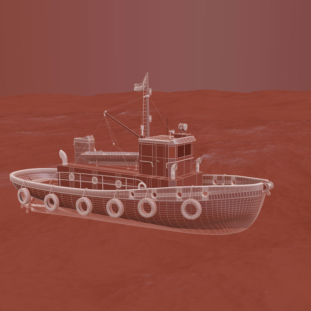 Tugboat tug boat in ocean 3D model_4