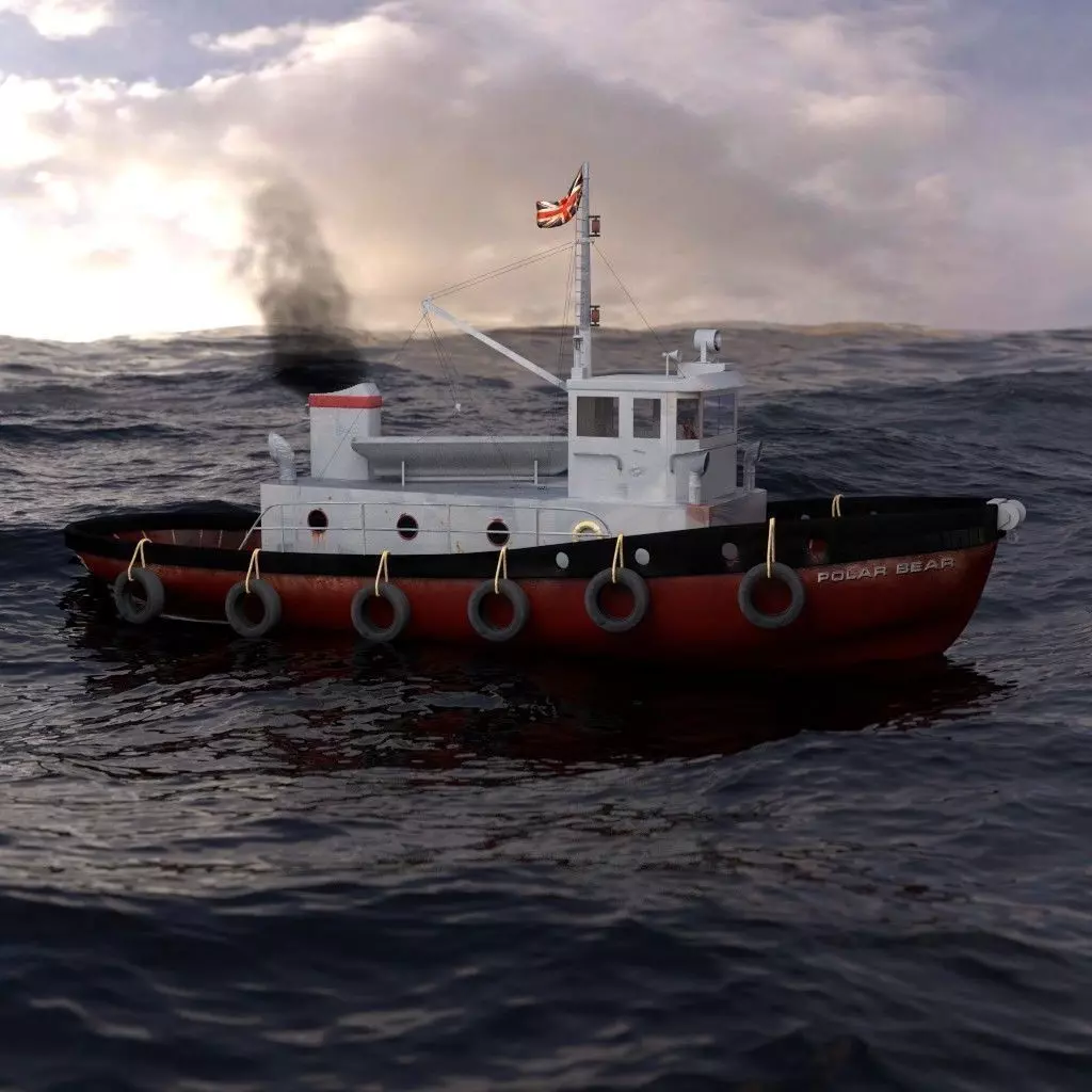 Tugboat tug boat in ocean 3D model_0