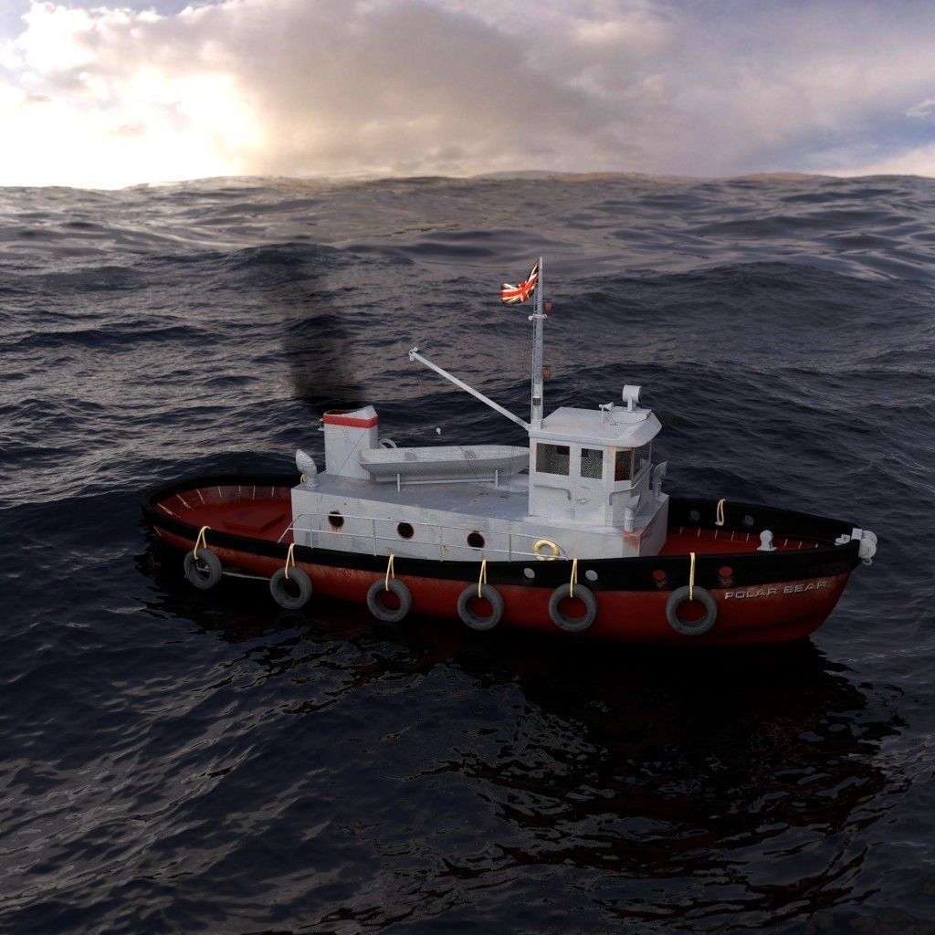Tugboat tug boat in ocean 3D model_1