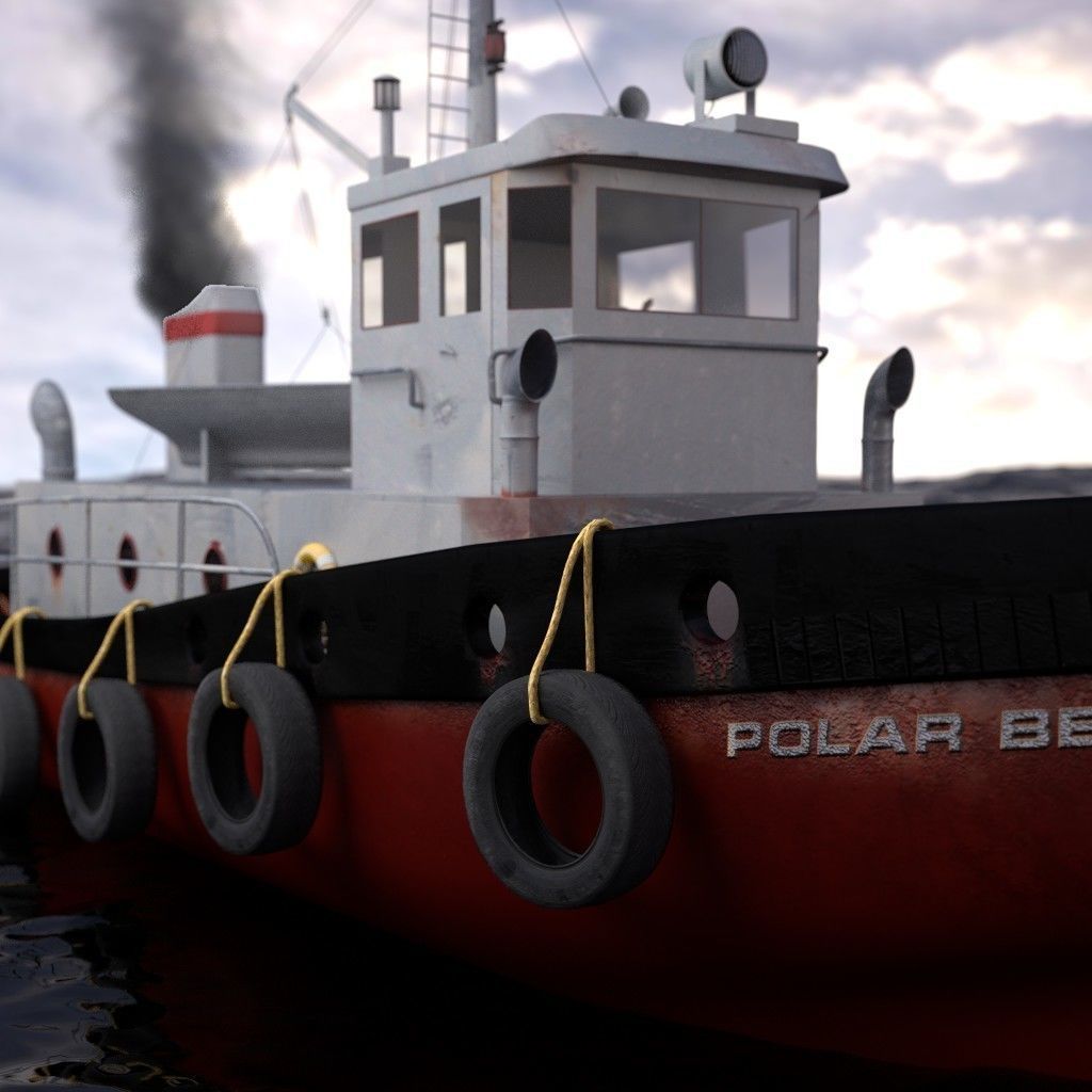 Tugboat tug boat in ocean 3D model_2