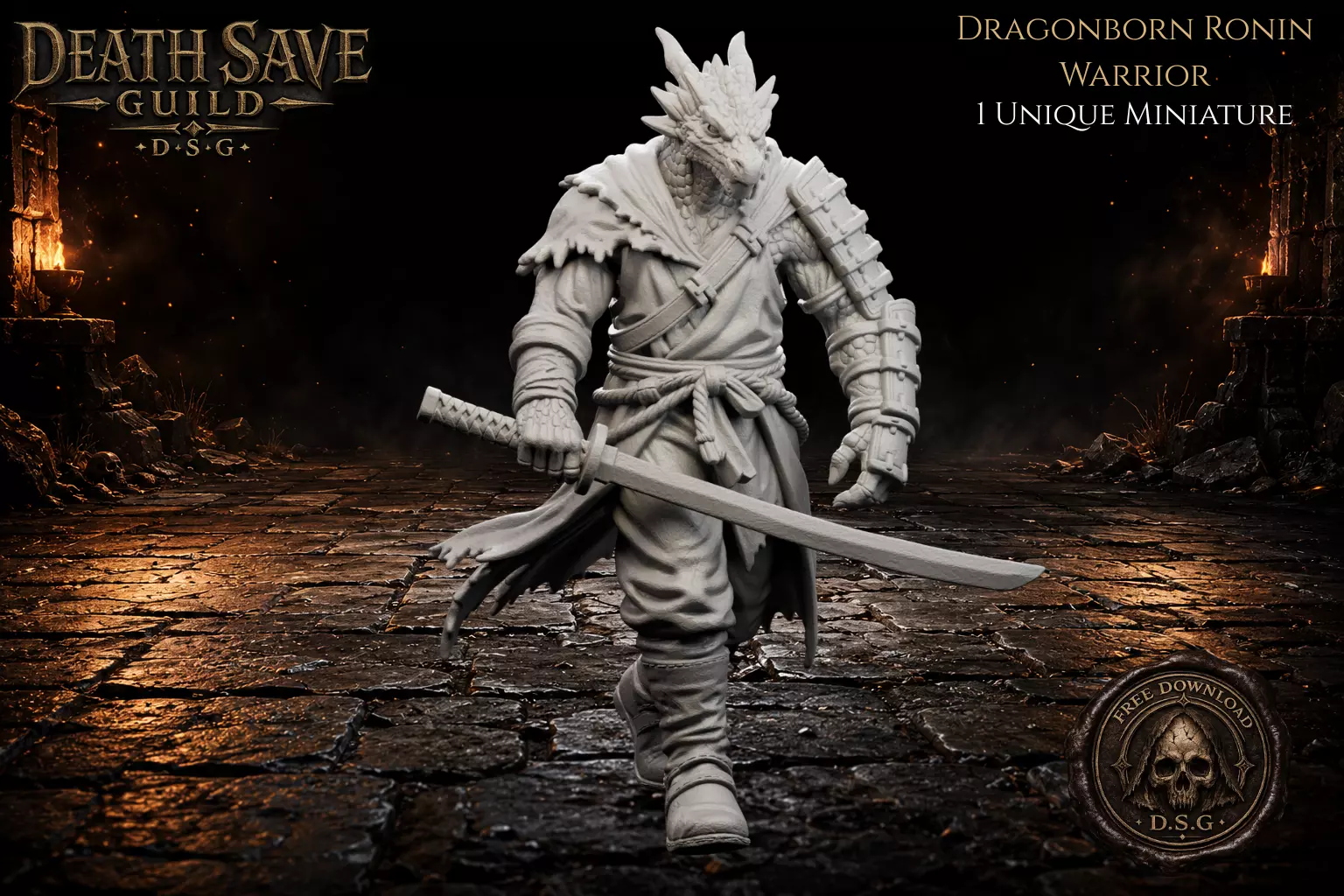 Dragonborn Ronin Warrior Male Free 3D print model