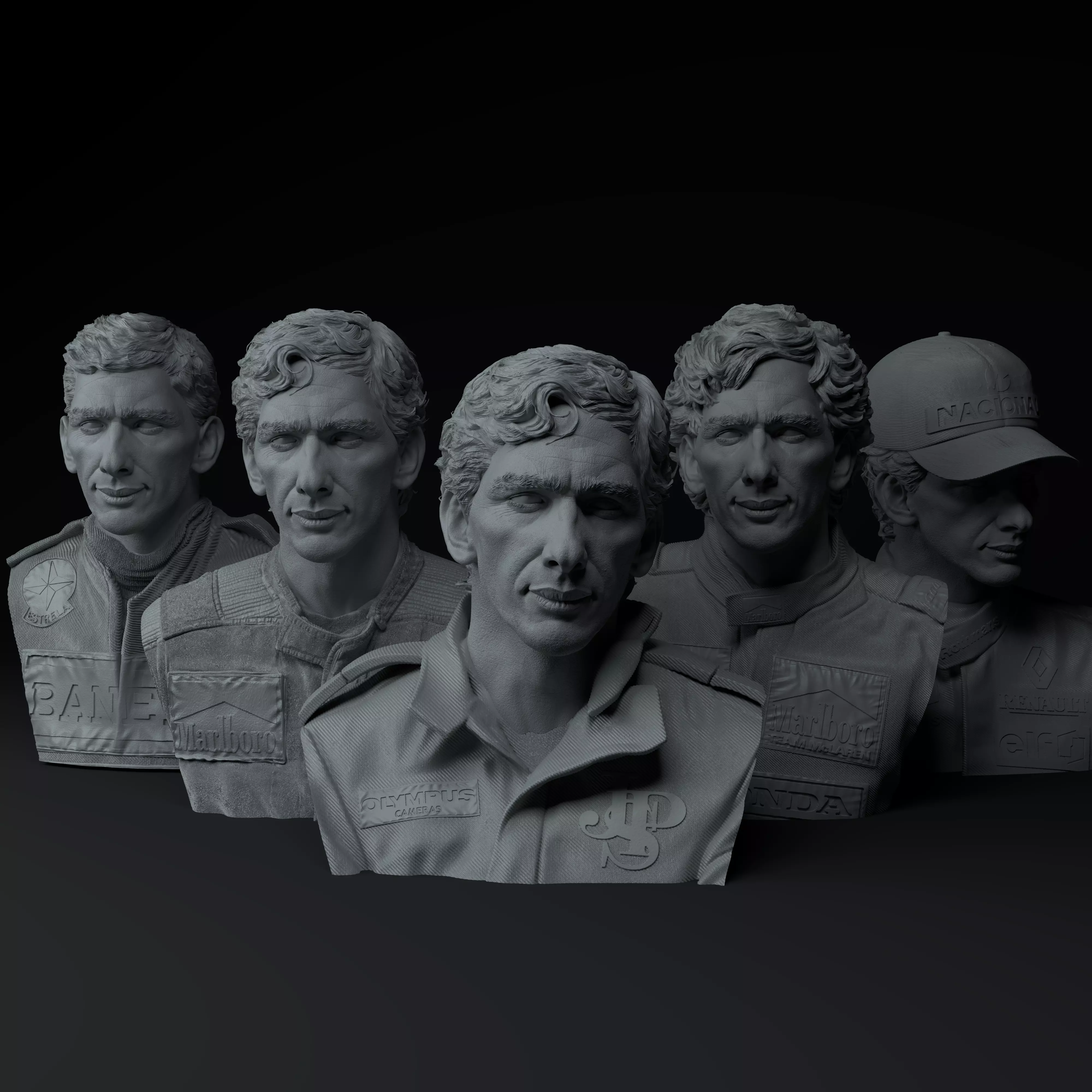 Ayrton Senna Five Eras Pack Premium 3D Bust STL 3D print model