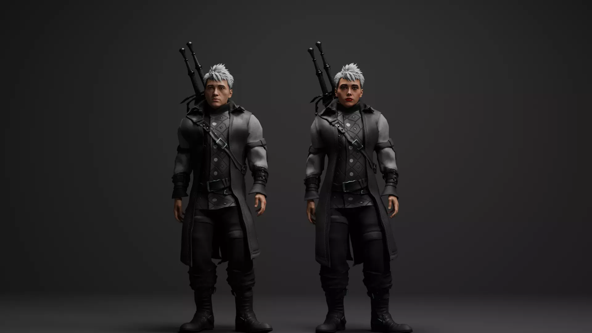 Witcher Ninja Characters Male Female Fully Rigged Combat Set Low-poly 3D model