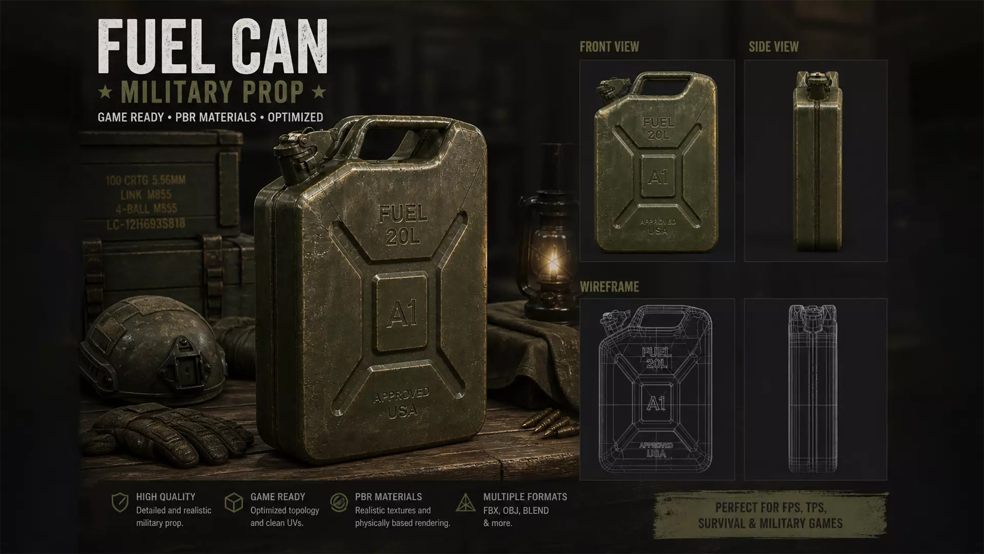 Military Fuel Can 3D Model Tactical Jerry Can Game Ready Low-poly 3D model