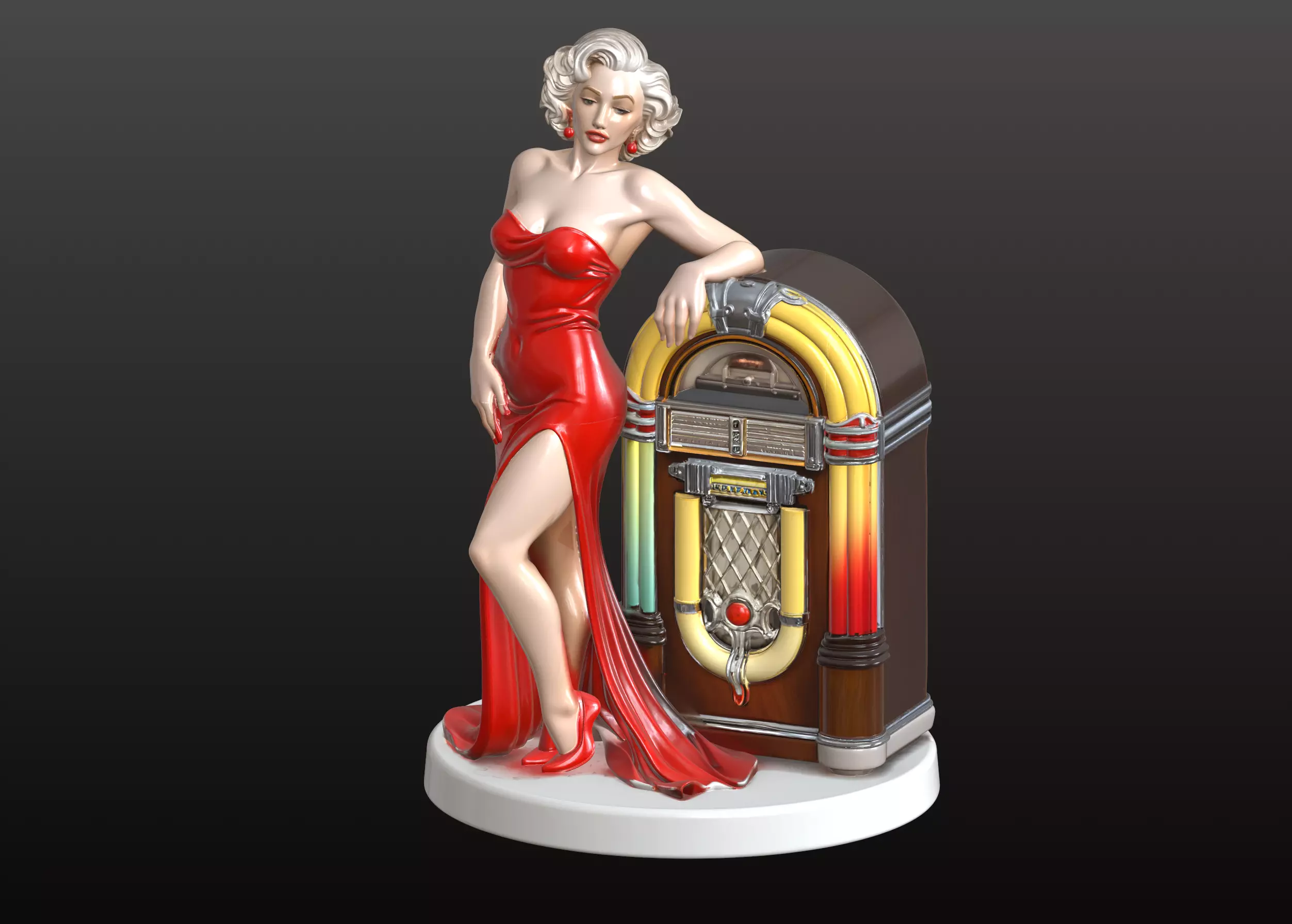 Vintage Diva Figurine with Retro Jukebox 70s Inspired 3D print model