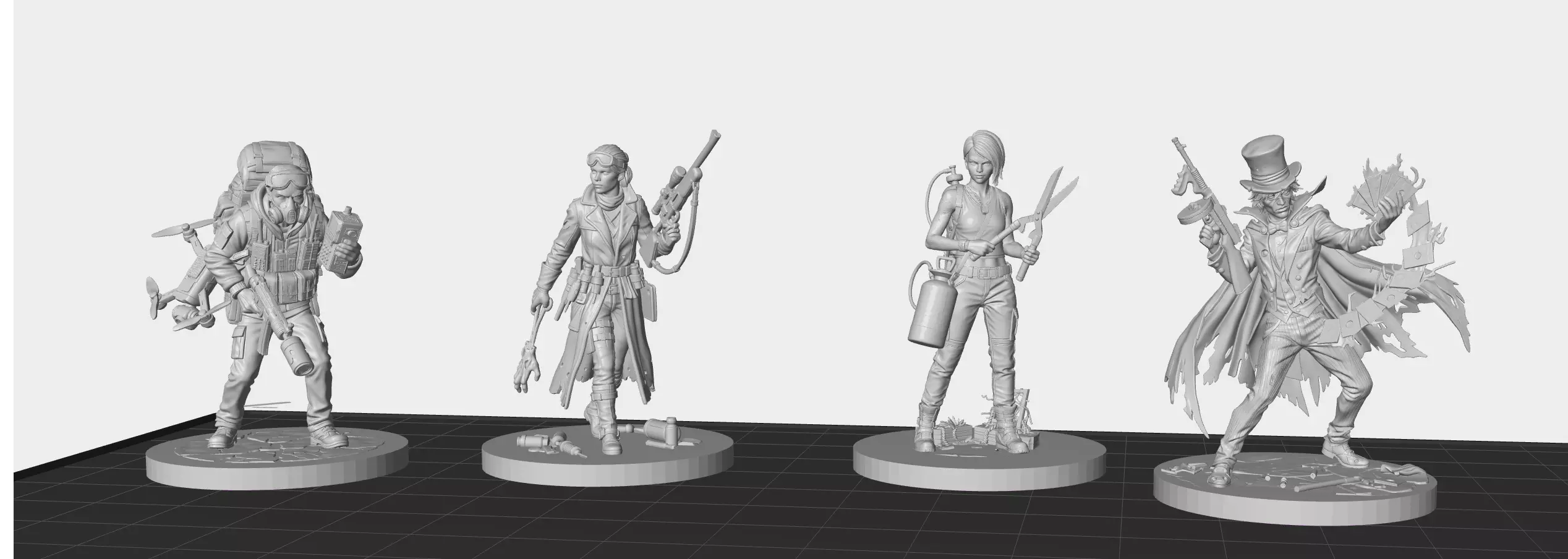 Zombicide Survivors - Post-Apoc Miniatures Set 4 Unique STL 3D print model