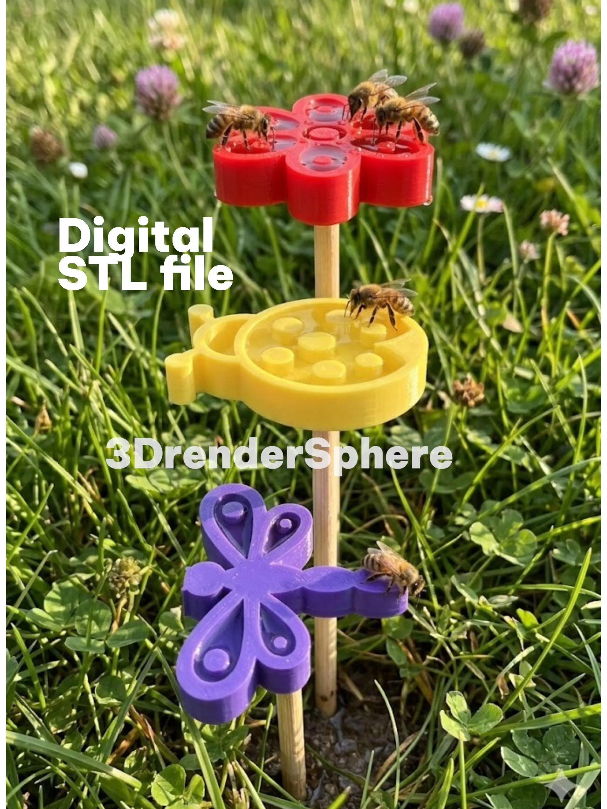 Set of 3 Insect Water Feeders STL Bee Butterfly Garden 3D print model