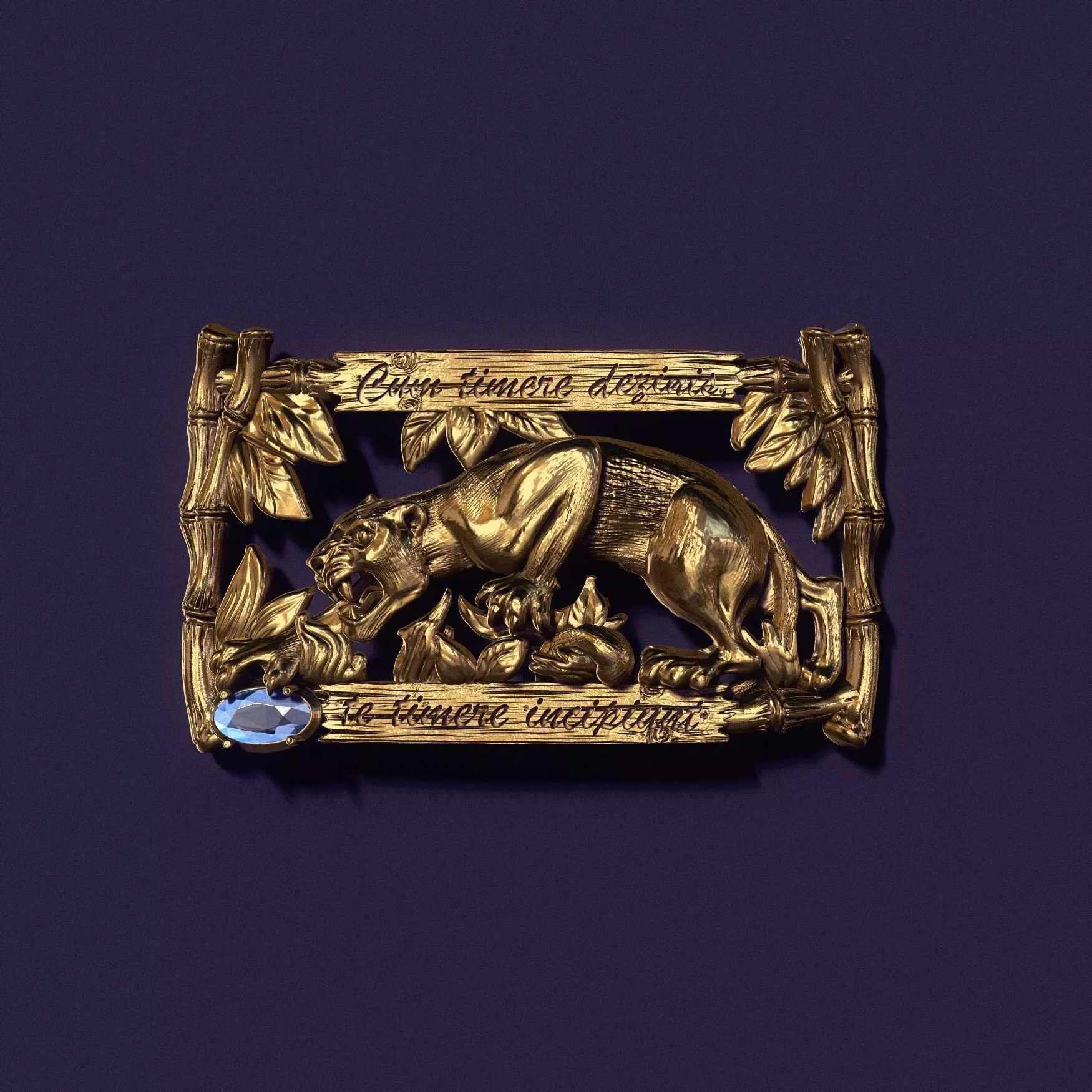Panther with a stone cast for a bracelet in gold and silver 3D print model