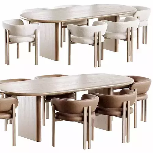Bay Wood Chair Naturedesign and Sakurai Dining Table Low-poly 3D model 5