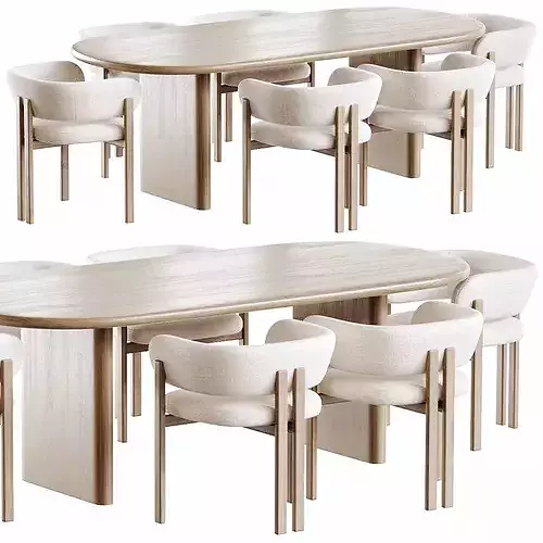 Bay Wood Chair Naturedesign and Sakurai Dining Table Low-poly 3D model 4