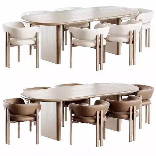 Bay Wood Chair Naturedesign and Sakurai Dining Table Low-poly 3D model 3