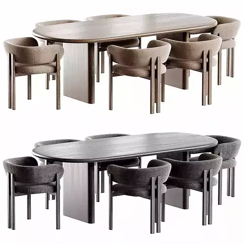 Bay Wood Chair Naturedesign and Sakurai Dining Table Low-poly 3D model 2