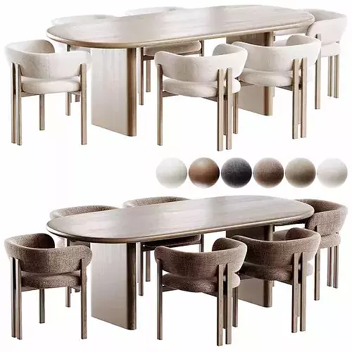 Bay Wood Chair Naturedesign and Sakurai Dining Table Low-poly 3D model