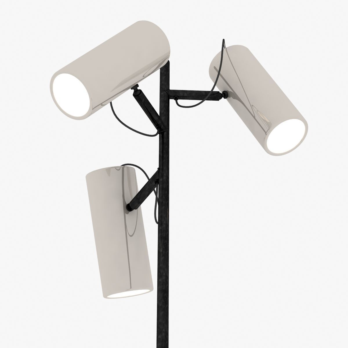 Floor Lamp with Three White Cylindrical Shades 3D model_2