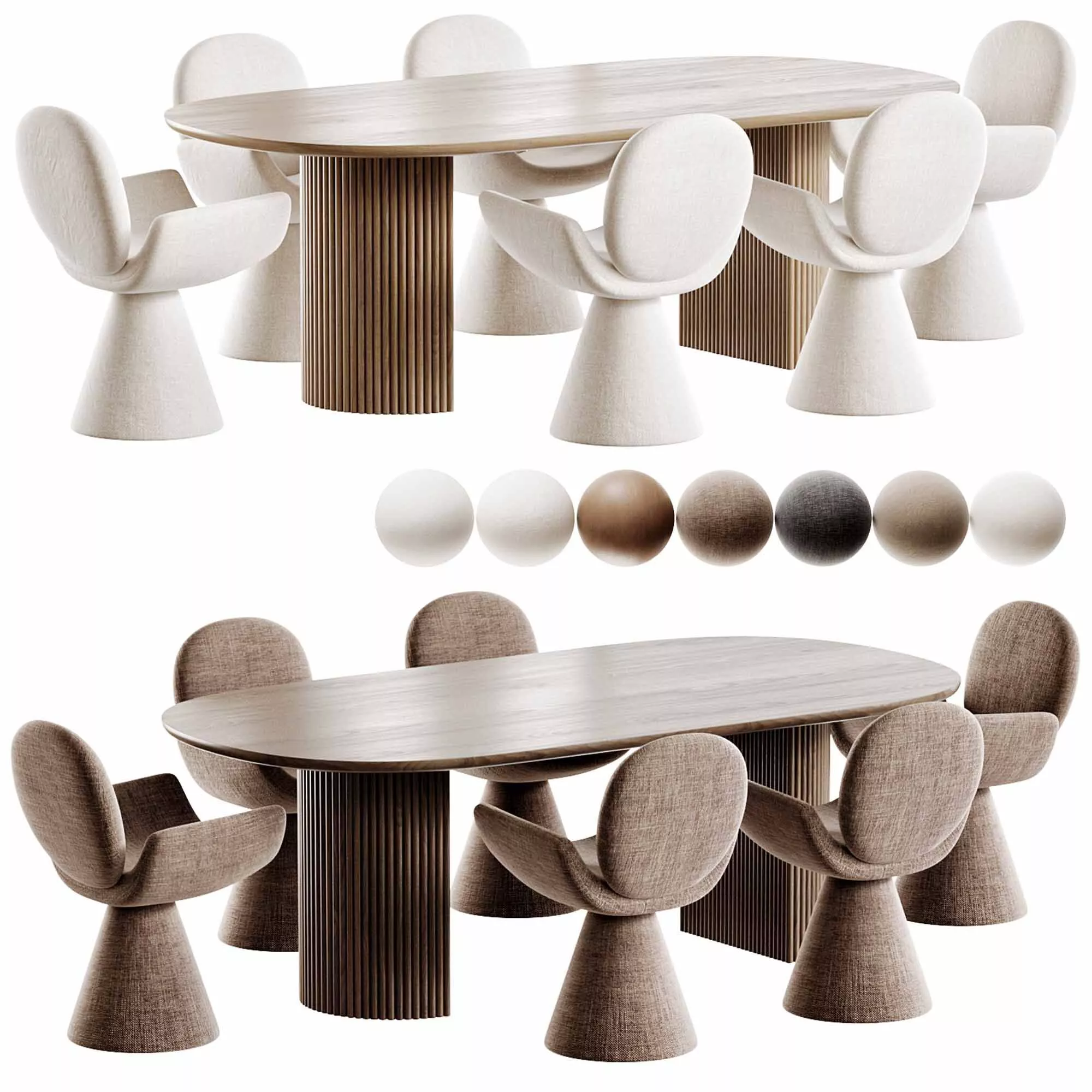 Youpi Chair and Ellington Oval Pedestal Dining Table Low-poly 3D model