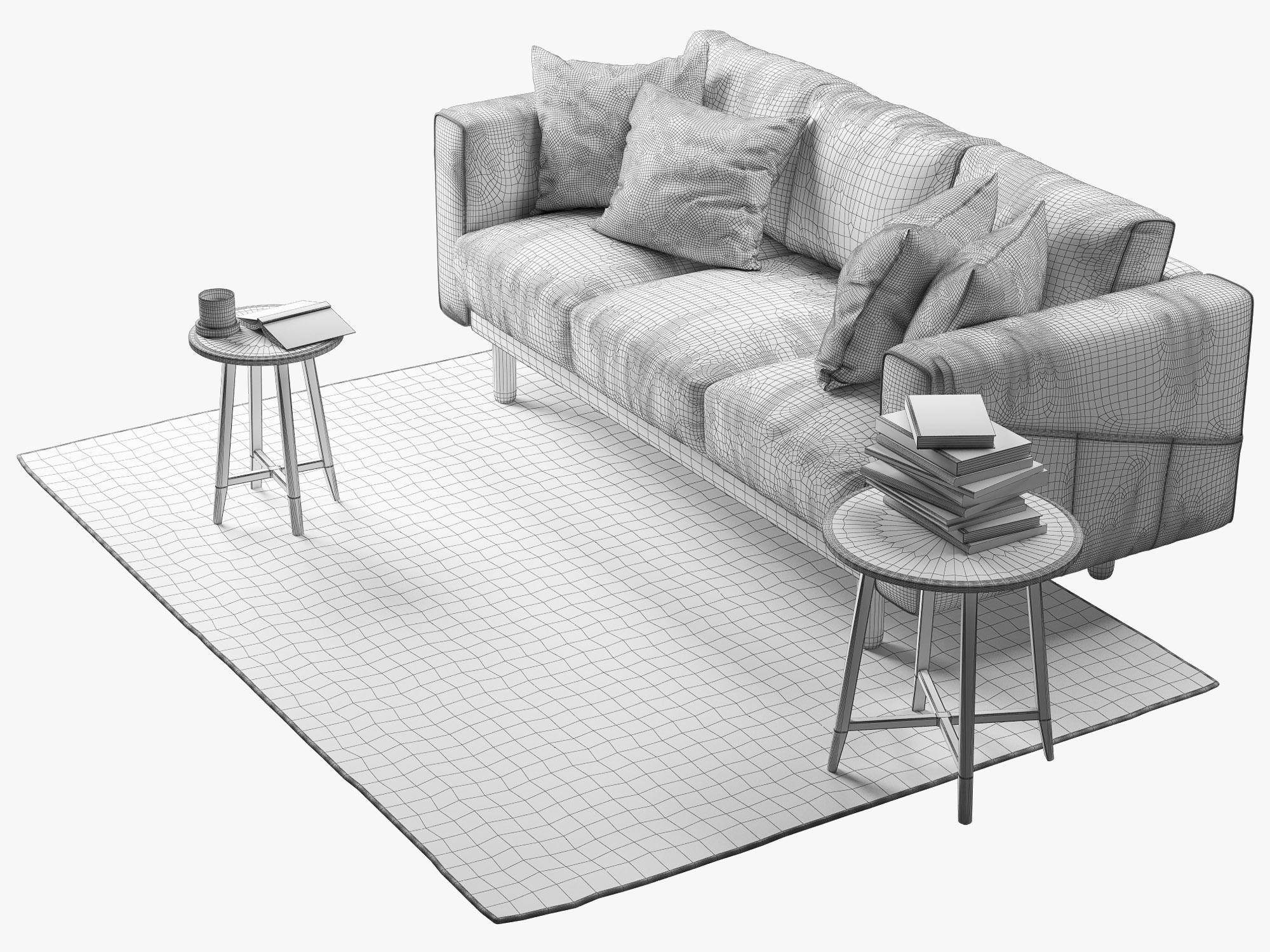NORSBORG Three-seat sofa with coffee tables and rug Ikea 3D model_7