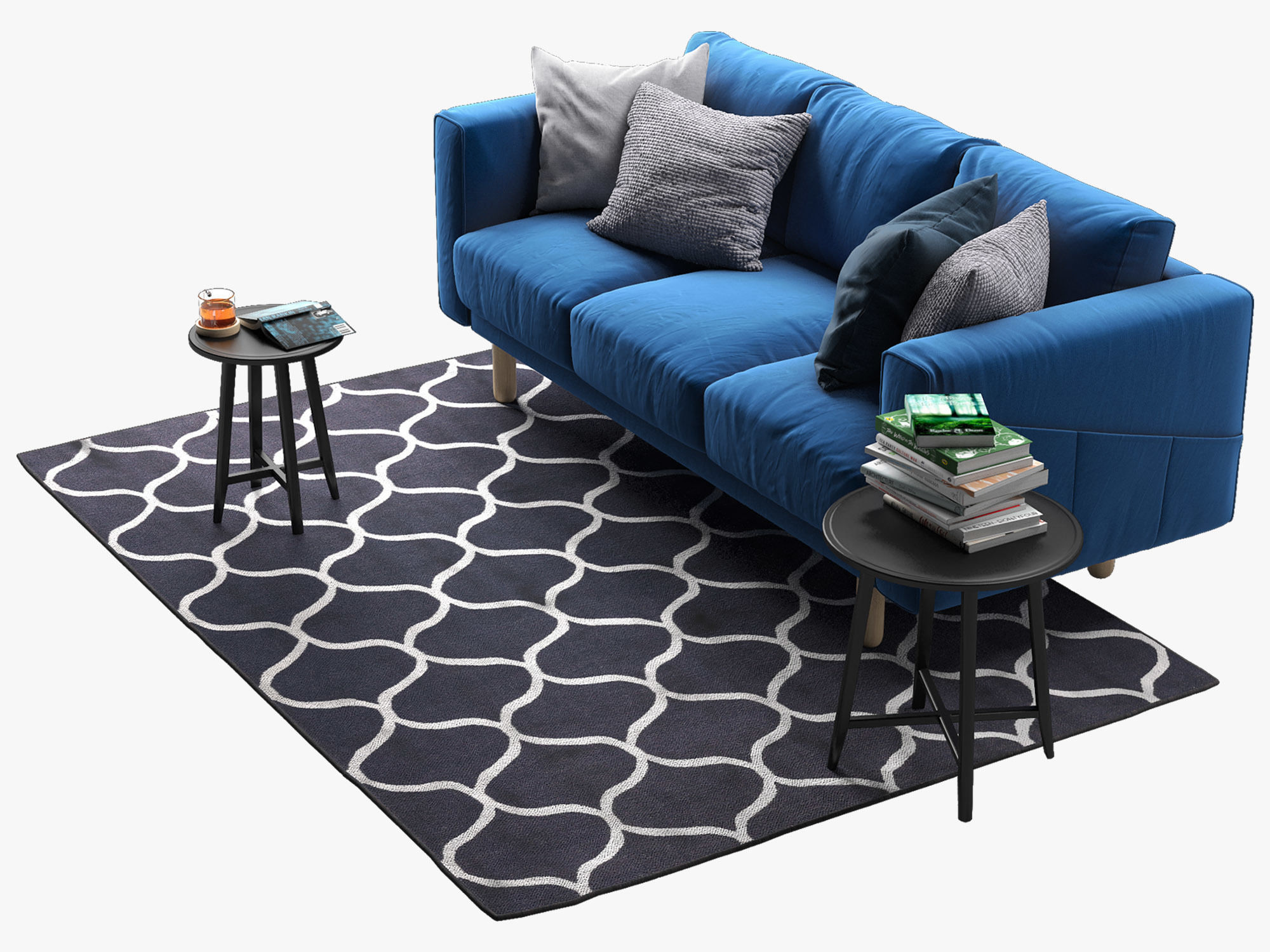 NORSBORG Three-seat sofa with coffee tables and rug Ikea 3D model_6