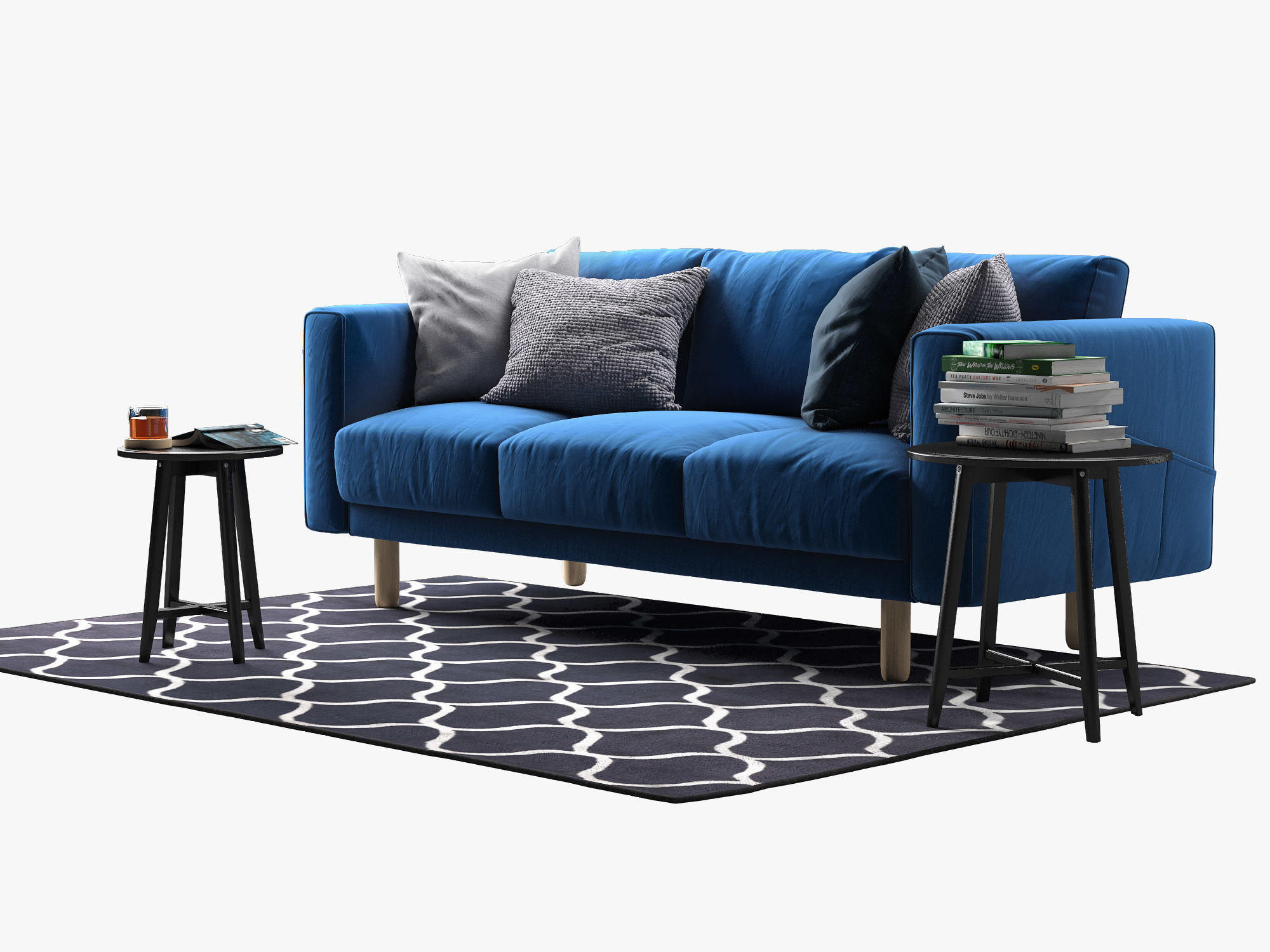 NORSBORG Three-seat sofa with coffee tables and rug Ikea 3D model_5