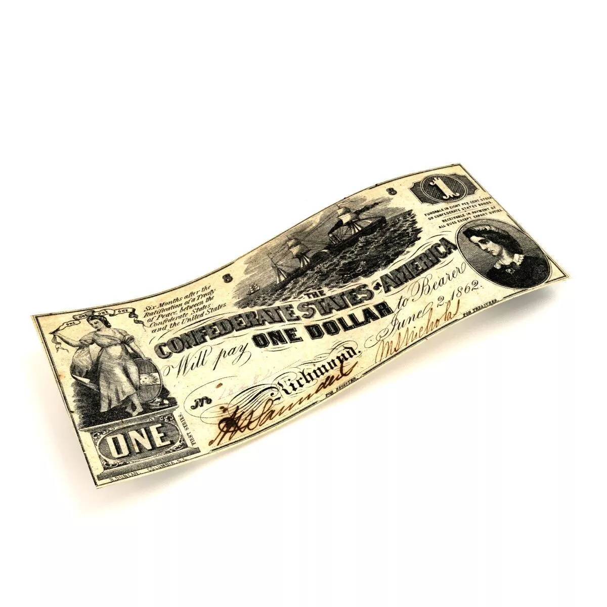 1 Dollar Bill 1862 3D model