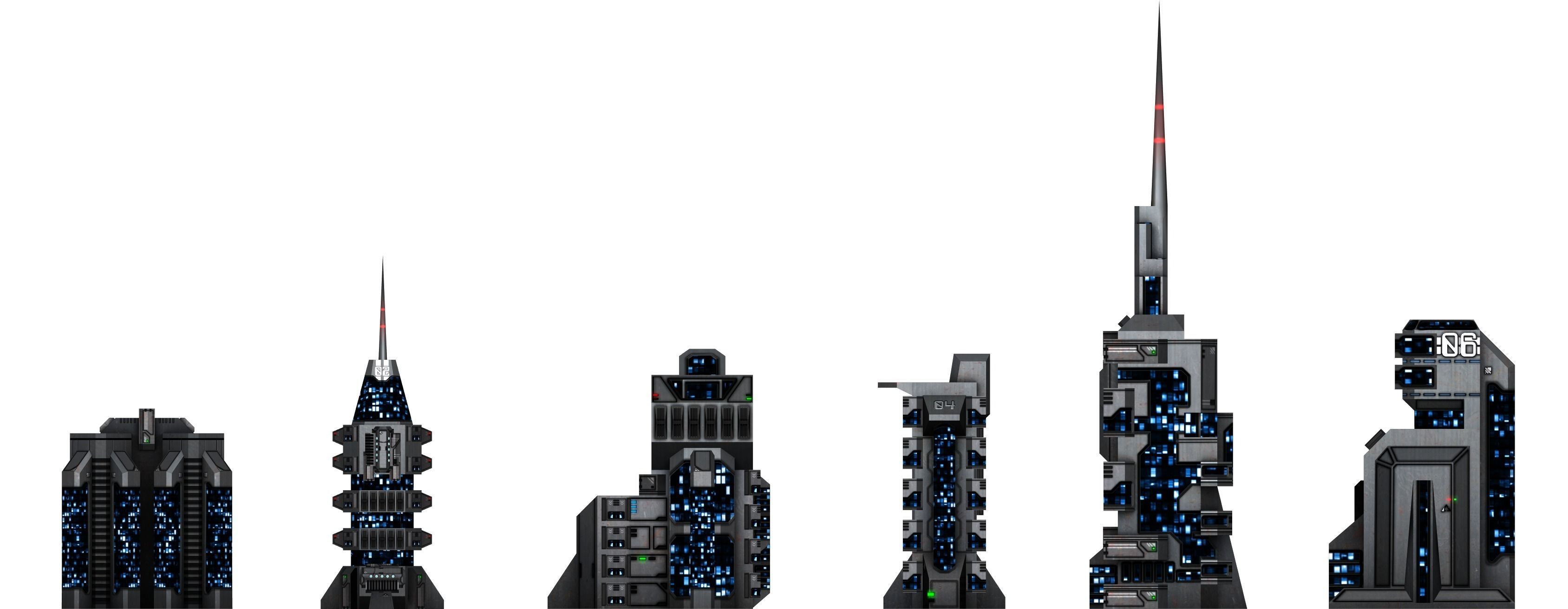 SciFi Building set Low-poly 3D model_2