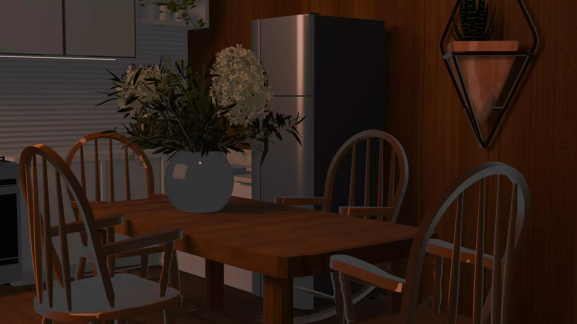 Modern Green Kitchen Interior with Wooden Finishes 3D model